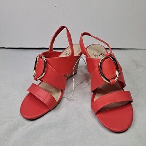 impo Vylie Wedge Sandals Womens 6M Coral Gold Metal Accent Slingback Shoes